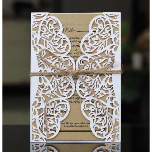 Wedding Invitation Rectangle Laser Cut Vellum White Invitation Card